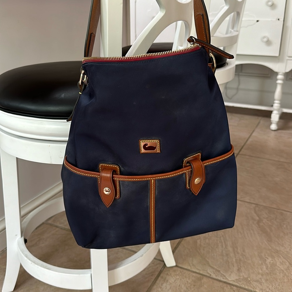 Dooney & Bourke Navy Crossbody Bag with Brown Trim